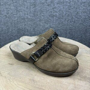 Easy Spirit Suede Faux‎ Leather Wedge Mules Clogs Womens Size 9W Brown